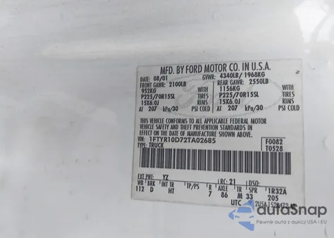 2002 Ford Ranger Xl/Xlt z USA, uszkodzony, nr VIN 1FTYR10D72TA02685